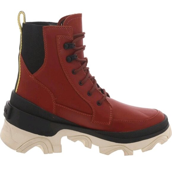 Sorel Brex Red Waterproof Leather Lace-Up Ankle Boots Womens Lug Sole Size 7.5 - Picture 6 of 11
